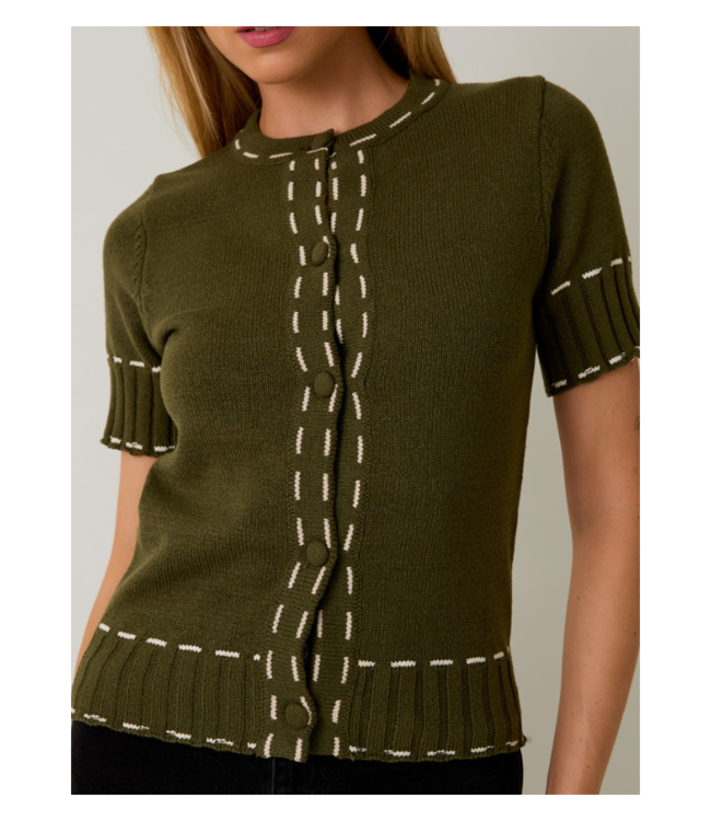 Round Neck Stitch Detail Sweater Cardigan