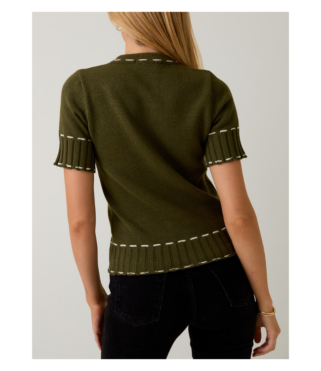 Round Neck Stitch Detail Sweater Cardigan