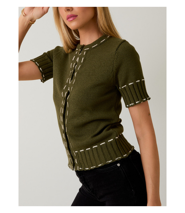 Round Neck Stitch Detail Sweater Cardigan