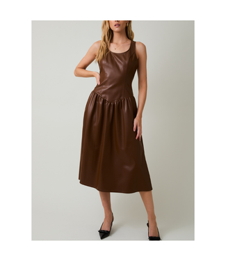 Sunday Edition Scooped Neck Sleeveless Drop Waist Faux Leather Midi Dress