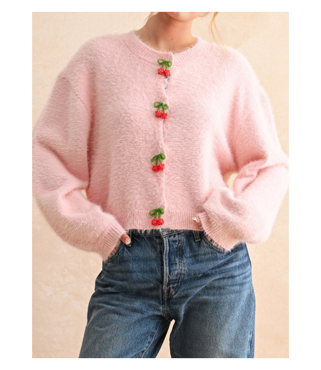 Meg Cherry Button Front Soft Cardigan