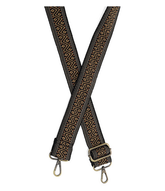 Chevron Embroidered Guitar Strap - Black/Tan