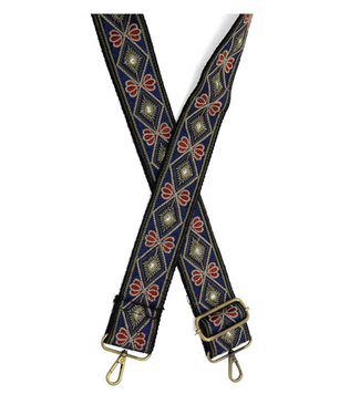 Navy Ornate Diamond Embroidered Guitar Strap