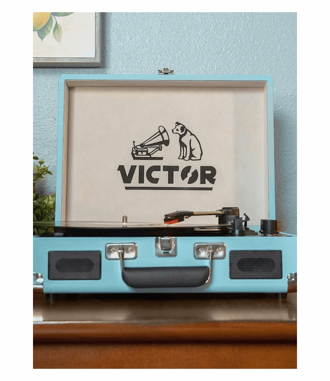 Victor Metro Dual Bluetooth Suitcase 3-Speed Turntable-Turquoise