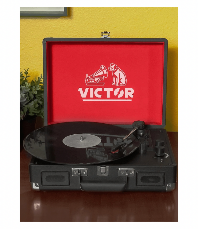 Victor Metro Dual Bluetooth Suitcase 3-Speed Turntable-Black