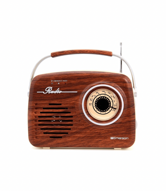 JupiterGear Emerson Portable Retro Radio with Rechargeable Battery-Mahogony