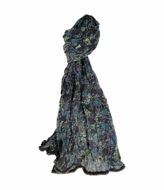 Crinkled Cotton Scarf - Shoji Charcoal