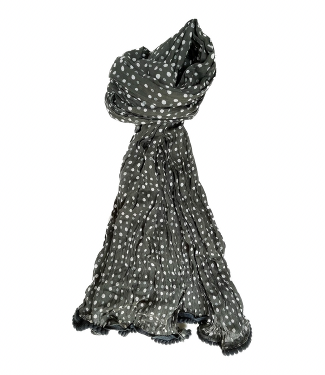 Crinkled Cotton Scarf - Polka Dots Mini Charcoal