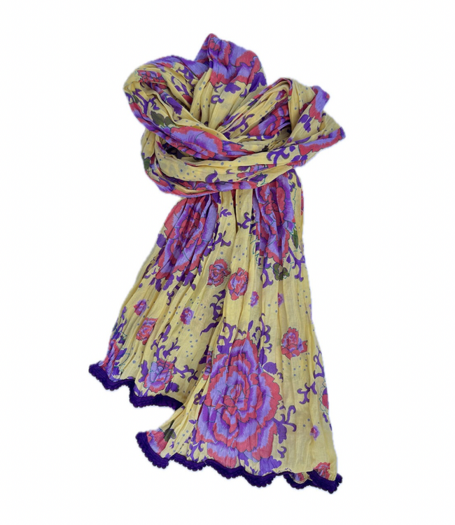 Crinkled Cotton Scarf - Peonies Yellow