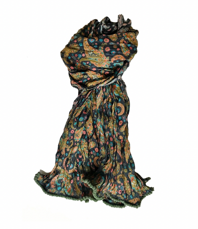Crinkled Cotton Scarf - Paisley Gray