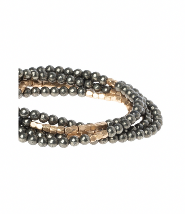 Stone Wrap Bracelet/Necklace - Pyrite/Gold