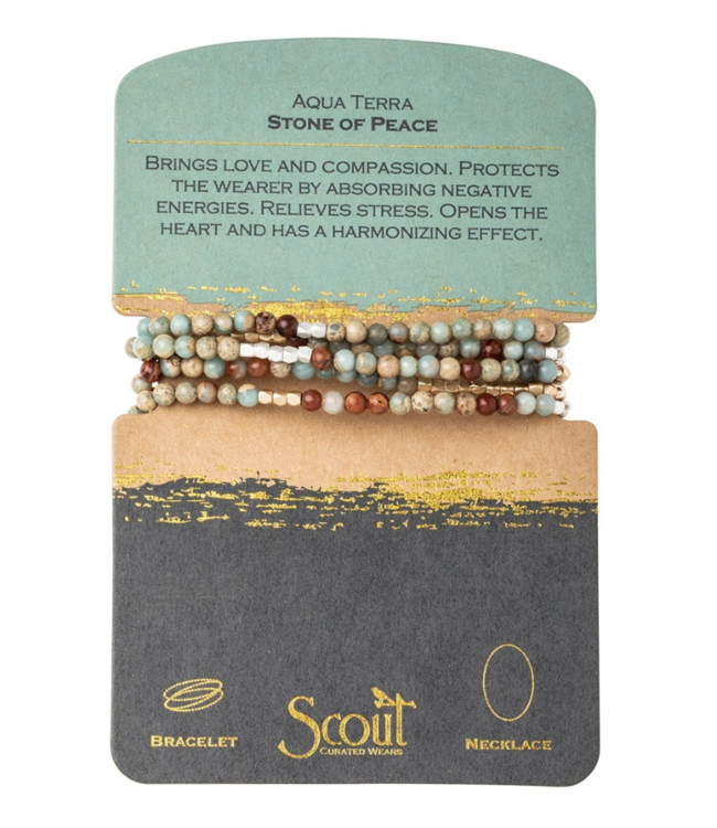 Stone Wrap Bracelet/Necklace - Aqua Terrra/Gold/Silver
