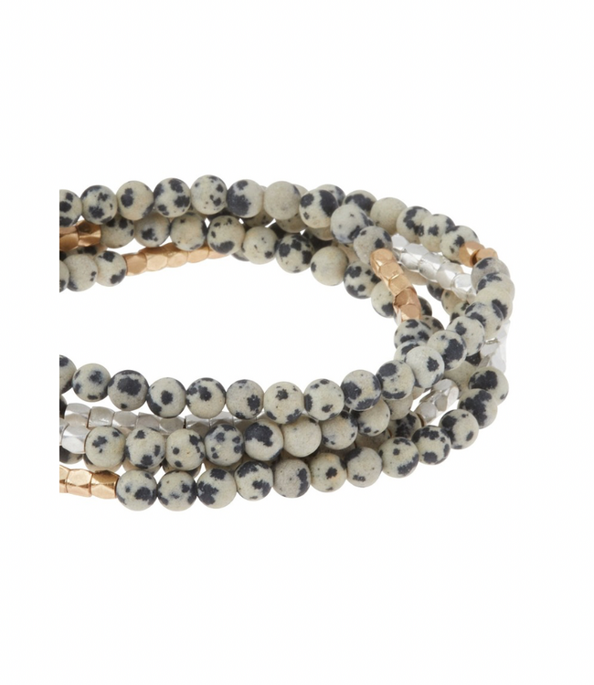 Stone Wrap Bracelet/Necklace - Dalmation Jasper/Gold & Silver