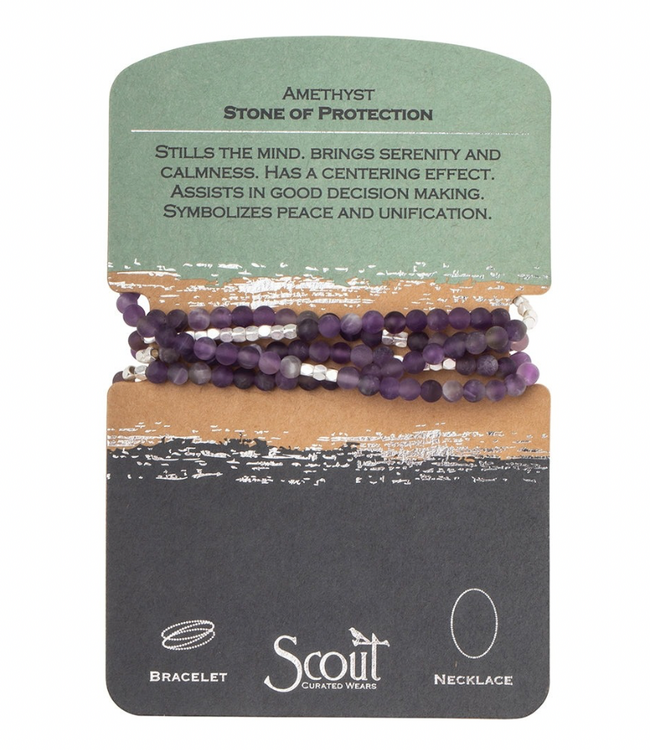 Stone Wrap Bracelet/Necklace - Amethyst/Silver