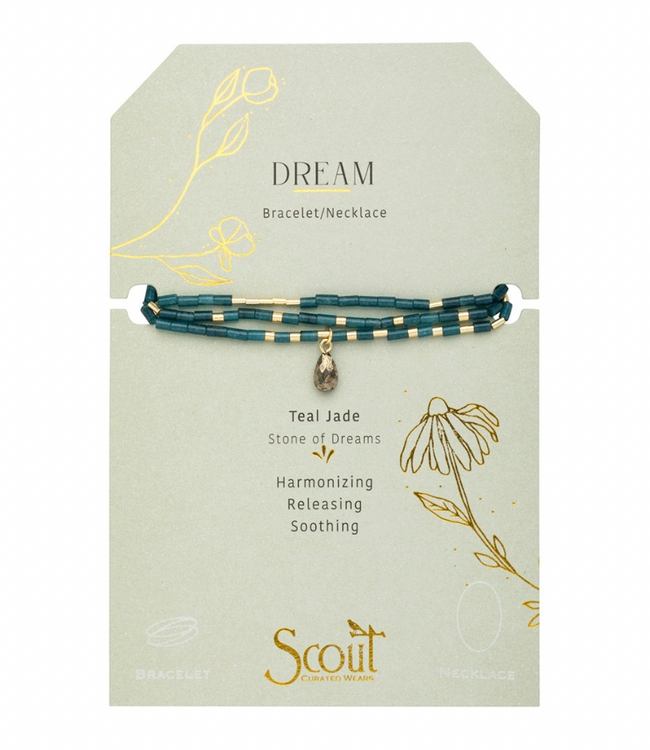 Teardrop Stone Wrap Bracelet- Teal Jade/Pyrite/Gold - Stone of Dream
