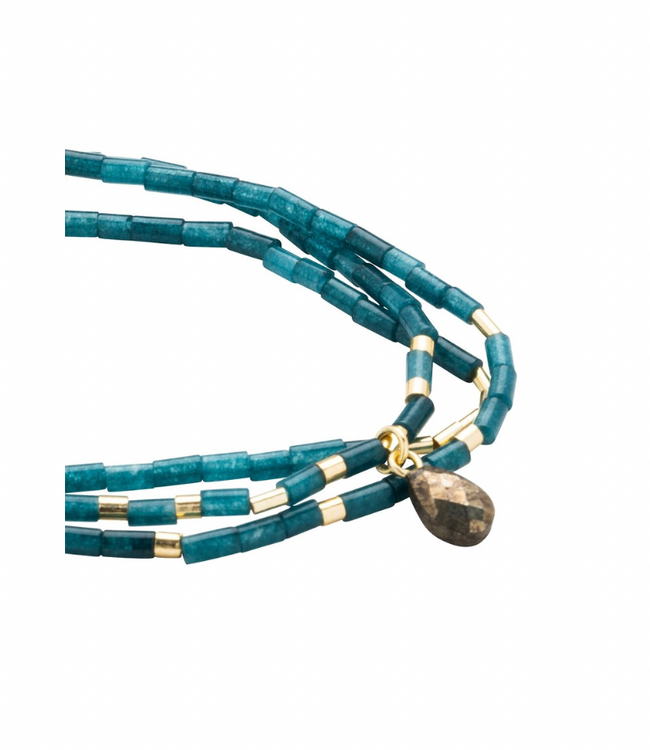Teardrop Stone Wrap Bracelet- Teal Jade/Pyrite/Gold - Stone of Dream