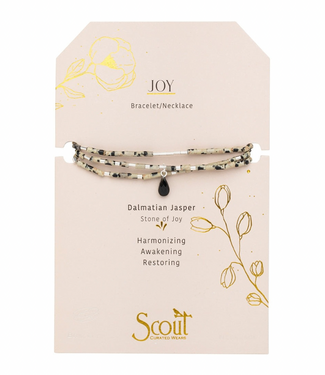 Teardrop Stone Wrap - Dalmatian Jasper/Obsidian/Silver - Joy