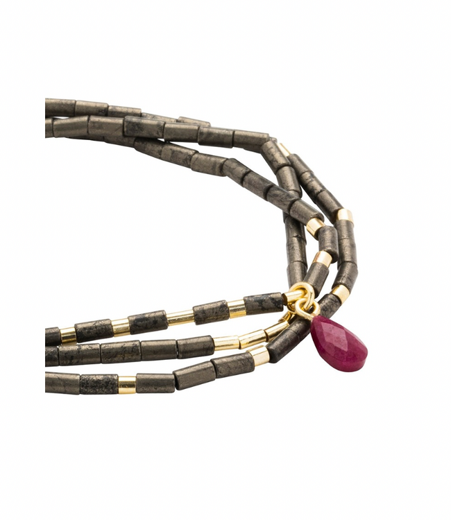 Teardrop Stone Wrap Bracelet - Pyrite/Fuchsia/Gold - Positivity