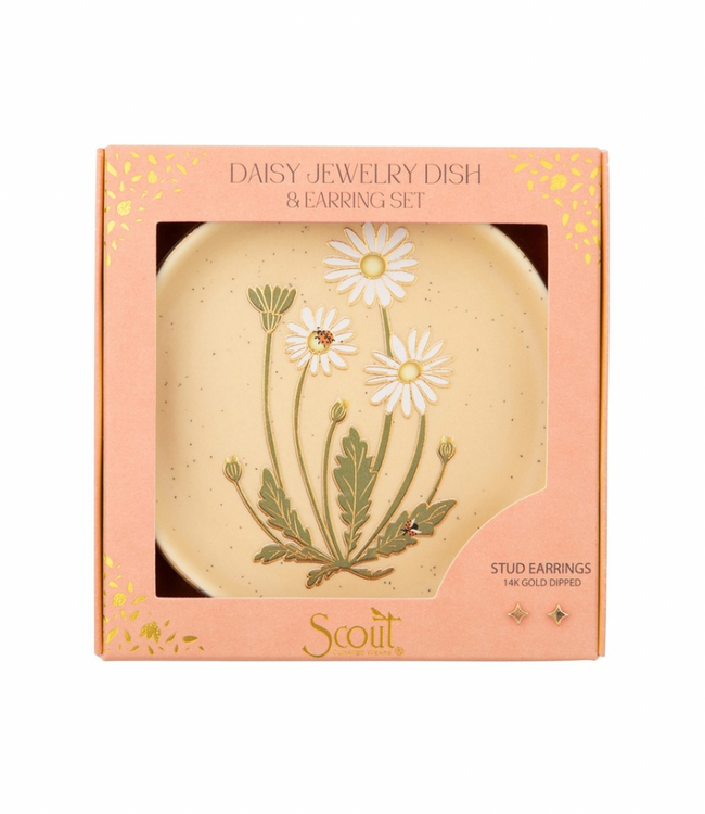 Jewelry Dish & Stud Earring Set-Daisy Vanilla