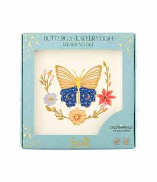Jewelry Dish & Stud Earring Set-Butterfly Cream