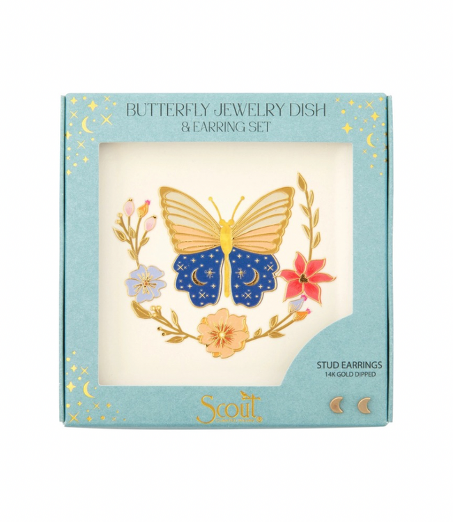Jewelry Dish & Stud Earring Set-Butterfly Cream