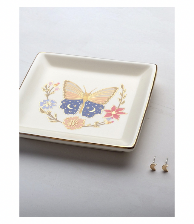 Jewelry Dish & Stud Earring Set-Butterfly Cream