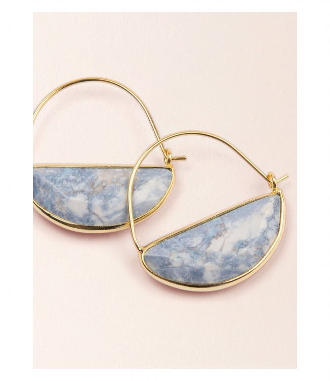 Stone Prism Hoop Earring- Blue Howlite/Gold
