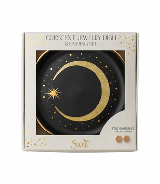 Jewelry Dish & Stud Earring Set-Crescent Black