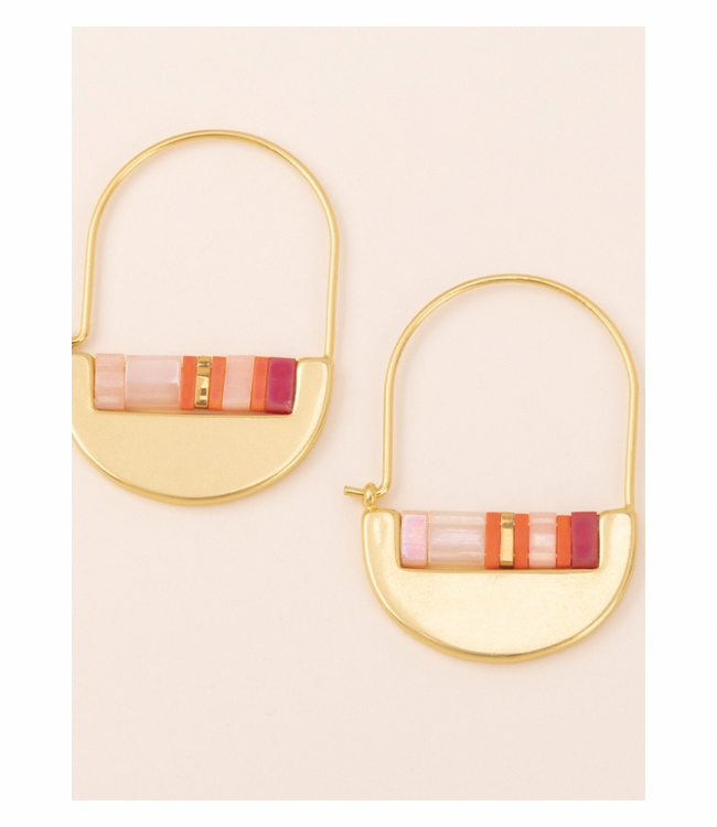 Good Karma Miyuki Crescent Hoop Earring- Pink Multi/Gold