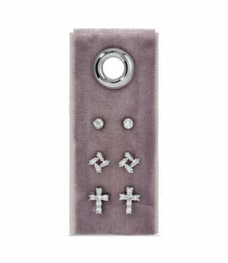 Cross Velvet Stud Gift Set - Silver