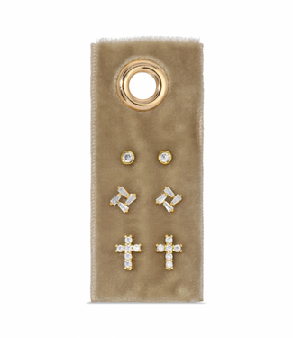 Cross Velvet Stud Gift Set - Gold