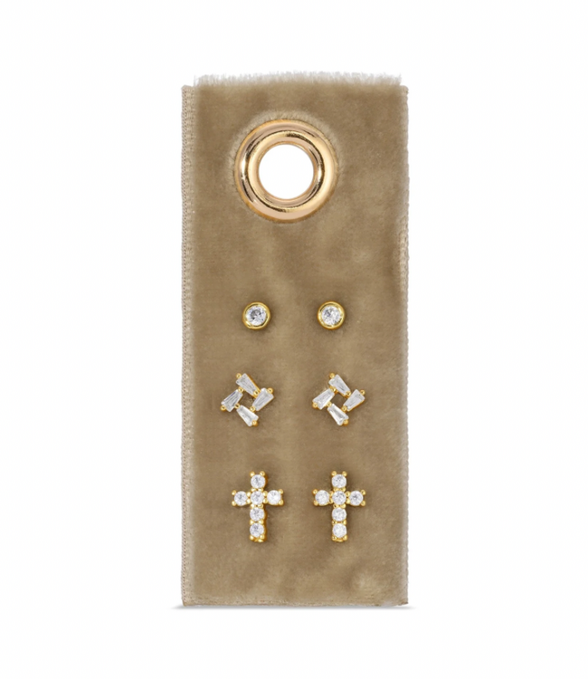 Cross Velvet Stud Gift Set - Gold