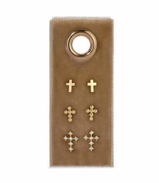 Multi Cross Velvet Set/3 Stud Gift Set - Gold