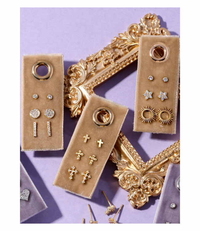 Multi Cross Velvet Set/3 Stud Gift Set - Gold