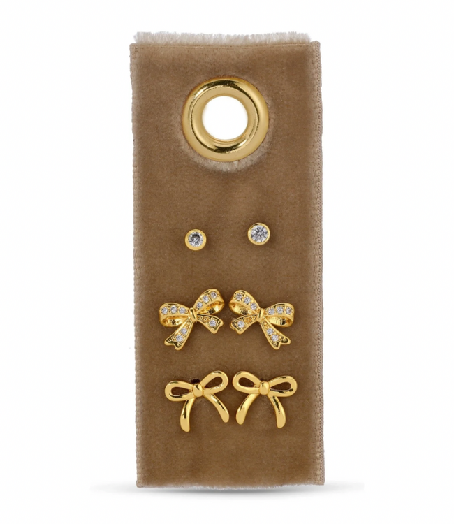 Set/3 Bow Accented Stud Set - Gold