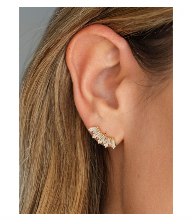 Curved Baguette Studs - Gold