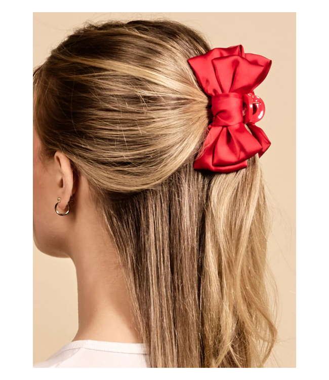 Mini Satin Bow Claw Clip-Red