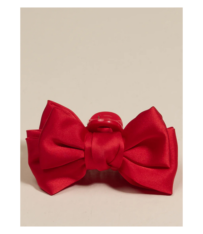 Mini Satin Bow Claw Clip-Red