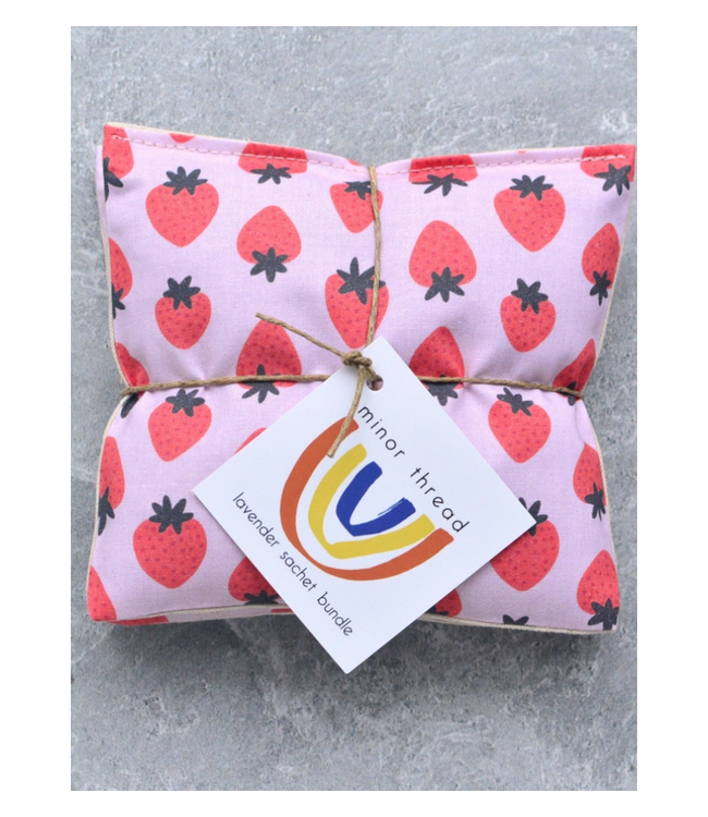 Strawberries on Pink Cotton Lavender Sachet Bundle