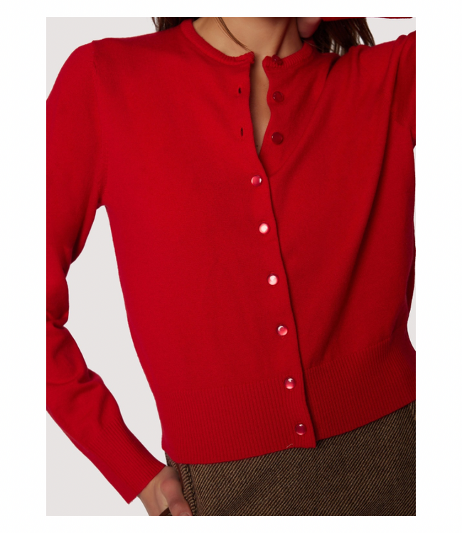Raphaela Cardigan - Fall Solid Wool Blend Red