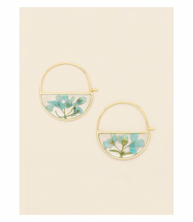 Pressed Flower Hoop Earings - Blue Baby's Breath