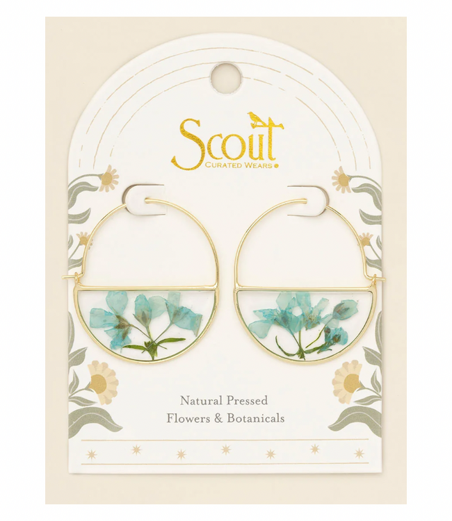 Pressed Flower Hoop Earings - Blue Baby's Breath