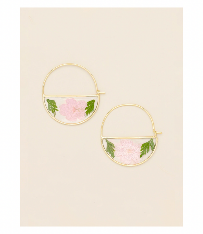 Pressed Flower Hoop Earings - Cherry Blossom