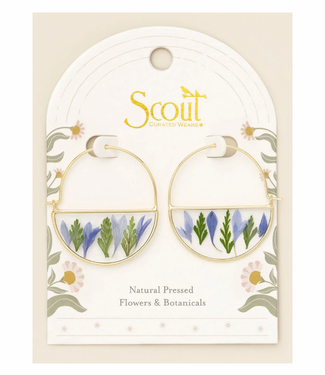 Pressed Flower Hoop Earings - Purple Cornflower