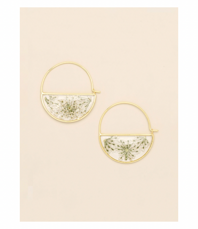 Pressed Flower Hoop Earings - White Lace