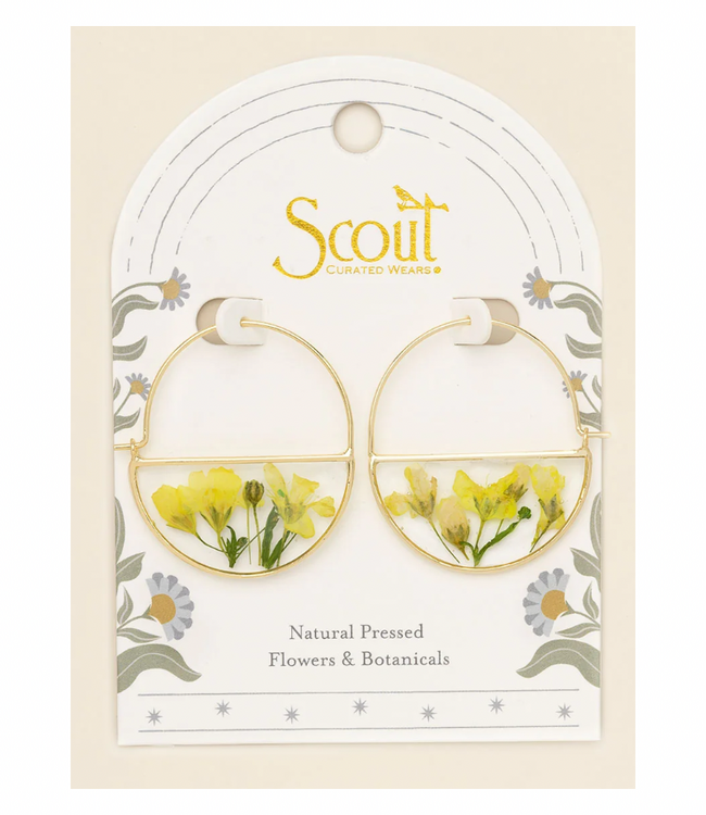 Pressed Flower Hoop Earings - Yellow Baby's Breath