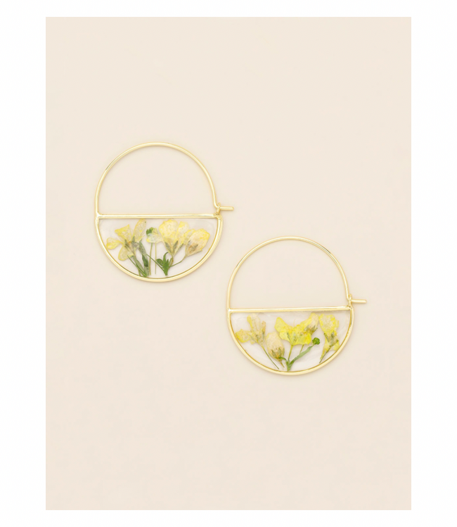 Pressed Flower Hoop Earings - Yellow Baby's Breath