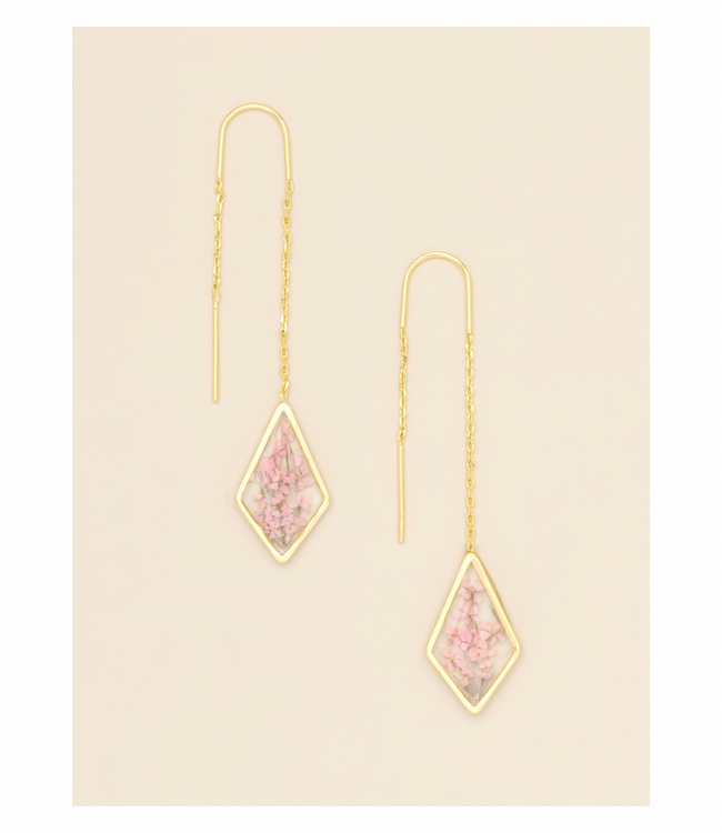Pressed Flower Thread Earings - Pink Lace