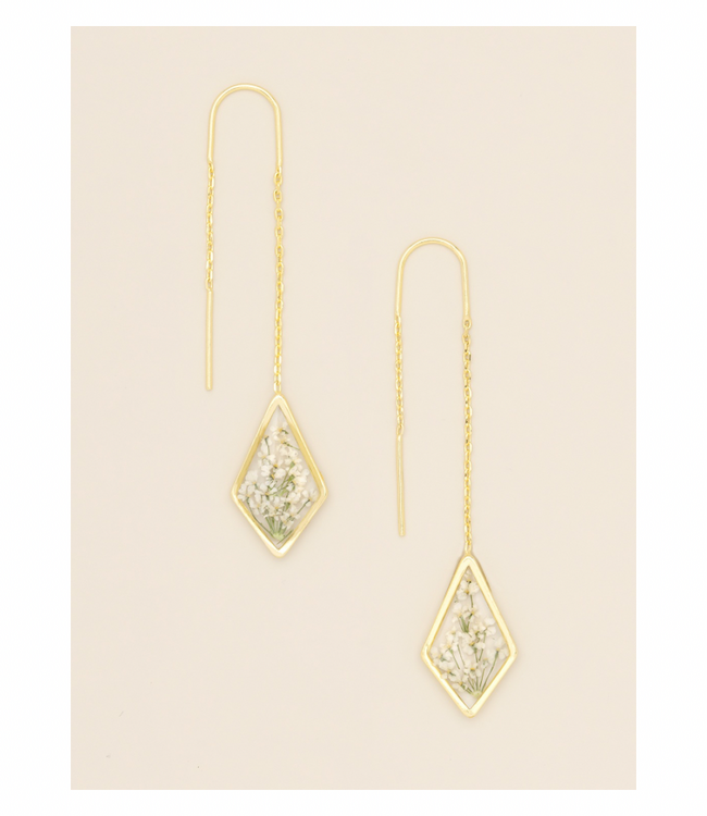 Pressed Flower Thread Earings - White Lace