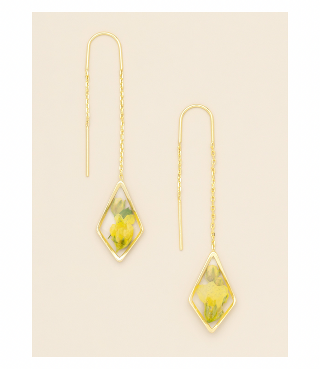 Pressed Flower Thread Earings - Yellow Baby's Breath